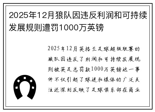2025年12月狼队因违反利润和可持续发展规则遭罚1000万英镑 2025年12月狼队因违反利润和可持续发展规则遭罚1000万英镑