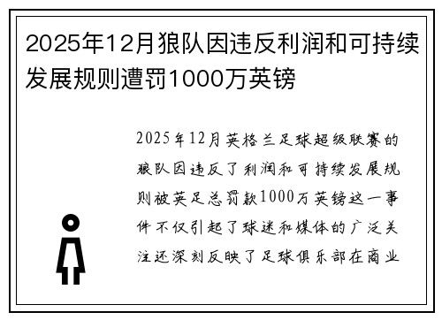 2025年12月狼队因违反利润和可持续发展规则遭罚1000万英镑 2025年12月狼队因违反利润和可持续发展规则遭罚1000万英镑