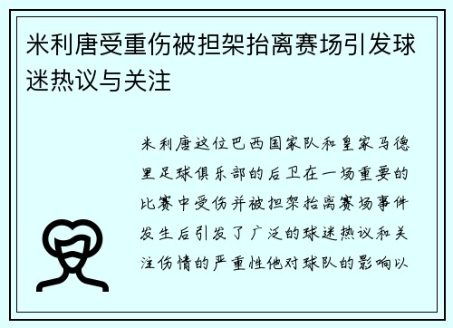 米利唐受重伤被担架抬离赛场引发球迷热议与关注 米利唐受重伤被担架抬离赛场引发球迷热议与关注